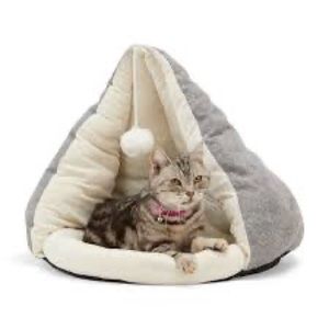 EveryYay Snooze Fest Play Cave Cat Bed With Toy Gray